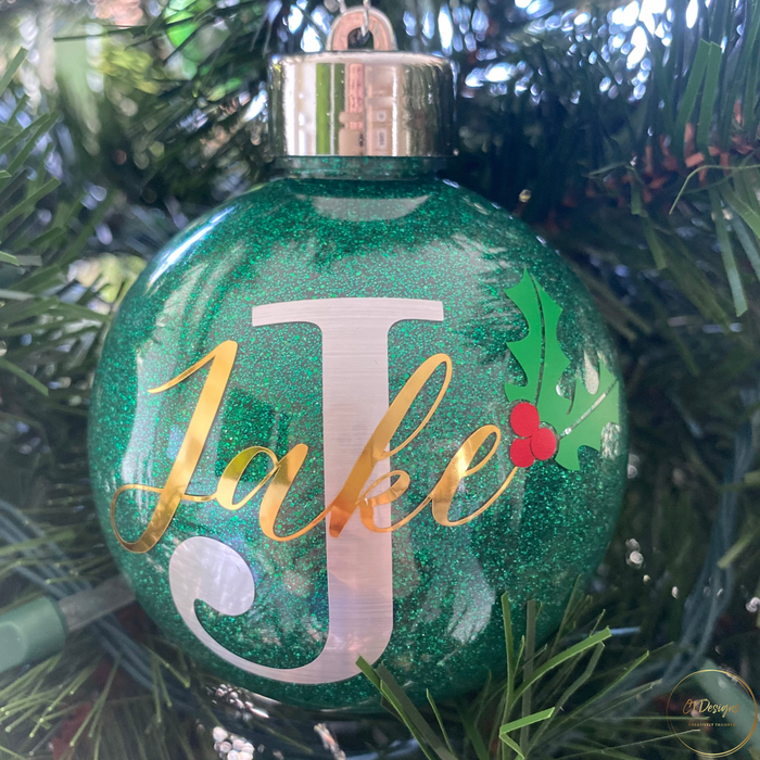 Personalised Bauble - Your Name, Initial & Holly