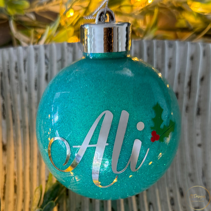 Personalised Bauble - Your Name & Holly
