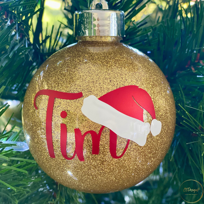 Personalised Bauble - Your Name & Santa Hat