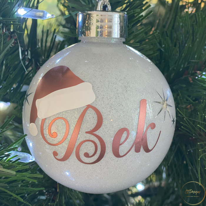 Personalised Bauble - Your Name, Santa Hat & Stars